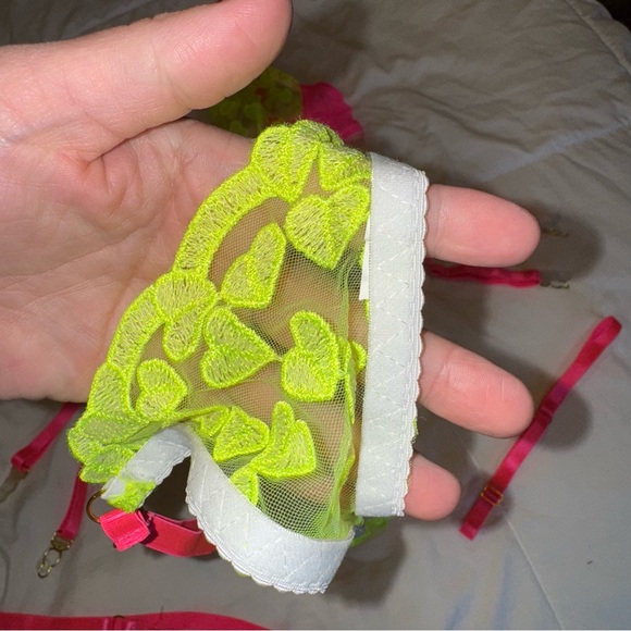 ✨ Jonna Bright Yellow Heart Contrast Gartered Lingerie Bra 5 Piece Set - Picture 9 of 14